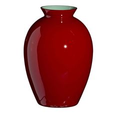 a large red vase is shown on a white background for use as an accent piece