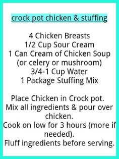 the instructions for crock pot chicken and stuffing