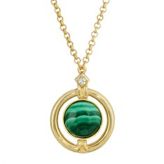 Malachite Round Semi Precious Stone And Crystal Pendant Necklace 20   23 Inch Adjustable Classic Pendant Necklace, Semi Precious Necklace, Aventurine Necklace, 1928 Jewelry, Vintage Inspired Jewelry, Crystal Pendant Necklace, Vintage Style Jewellery, Semi Precious Stone, Stone Pendant Necklace