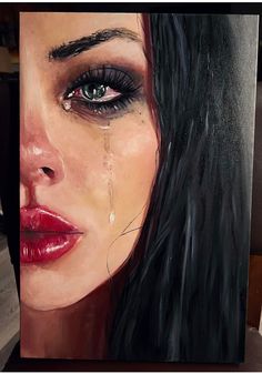 a painting of a woman with tears on her face