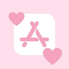 two pink hearts are in front of a white square with the letter a on it