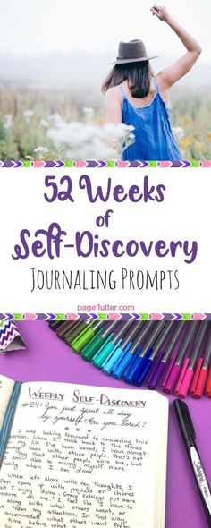 a book with writing on it and the title, 33 weeks self - discovery journal