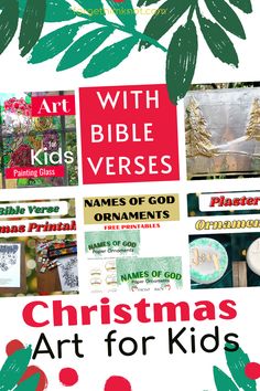 christmas art for kids with bible verses on the front and back covers in red, green, and white