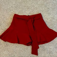 Tags Still On This New Zara Mini Skirt. Measures About 13.5” From Waist To Flare. Deep Red Color. Cute Tie In Front, Back Or Side. Red High Waist Bottoms For Going Out, Red Flared Skirt For Summer, Chic Red Bottoms For Going Out, Red Skort For Summer Party, Red Short Length Bottoms For Party, Red Party Bottoms In Short Length, Red Party Bottoms Of Short Length, High Waist Red Party Skort, Chic Red Shorts For Day Out