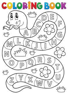 the coloring book for children with an image of a snake and letter s on it