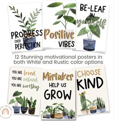 four posters with plants and words on them