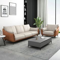 a living room with two couches and a coffee table