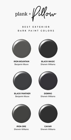 the different shades of black paint for walls and ceilings, with text that reads plank + pillow