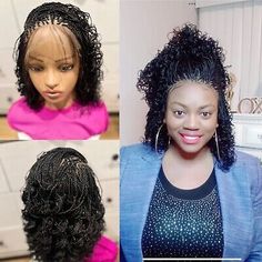 Braided micro twist wig with curly tips  made on a full lace wig.16inches long.  | eBay Real Wigs, Curly Lace Frontal, Micro Twists, Curly Braids, Wig Curly, Short Curly Wigs, Braids With Extensions, Braided Wig, Curly Lace Front Wigs