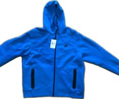 Casual Hooded Outerwear For Jogging, Blue Sportswear Hoodie For Outdoor, Blue Sportswear Hooded Winter Jacket, Blue Sportswear Sweatshirt For Outdoors, Hooded Sportswear Outerwear For Jogging, Blue Hoodie Track Jacket For Streetwear, Nike Blue Functional Hoodie, Blue Fleece Jacket For Sports, Blue Fleece Sportswear Outerwear