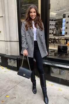 23 Chic Fall Work Outfits & Business Casual Outfits for Autumn Sophie Knight Outfits, Houndstooth Blazer Outfit, Sophie Knight, Fall Work Outfits, Knight Outfit, Chic Fall Outfits, Ribbed Sweater Dress, Houndstooth Blazer, Fall Outfits For Work