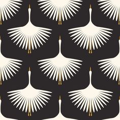 an abstract pattern with white feathers on black and gold foiled paper, in the style of art deco