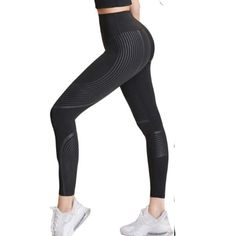 Nwt, Black, Awesome Stripes That Shape Your Legs, Waist & Thighs. Storage P High Waist High Stretch Black Activewear, Black High Waist Athleisure Leggings, High Stretch Black Yoga Pants, Black High-waist Sporty Leggings, Black Compressive Leggings, Black High Stretch Athleisure Pants, Black Compression Activewear Pants, Black Tight Yoga Pants, Tight Black Yoga Pants