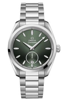 Omega Seamaster Aqua Terra 150M Co-Axial Master Chronometer Small Seconds 38 MM (22010382010001) Formal Green Watch With Polished Finish, Elegant Green Chronometer Watch, Omega Aqua Terra Black, Omega Aqua Terra Blue, Omega Aqua Terra 38 Mm, Omega Aqua Terra, Omega Co Axial, Sky Dweller, Watch Winders