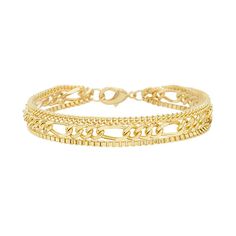 With its mixed chains and 14k gold plating, this Paige Harper recycled brass bracelet is the perfect finishing touch for nearly any everyday ensemble. With its mixed chains and 14k gold plating, this Paige Harper recycled brass bracelet is the perfect finishing touch for nearly any everyday ensemble. Length: 7.5 in. Nickel free Metal: 100% recycled brass Plating: 14k gold Finish: polished Packaging: boxedSUSTAINABILITY FEATURES Contains recycled materials Size: 7.5". Color: Gold Tone. Gender: female. Age Group: adult. Material: Gold|Brass. Brass Bracelet, Gold Brass, Gold Plating, Recycled Materials, Gold Finish, Chain Bracelet, Gender Female, Age Group, Gold Bracelet