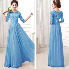 Elegant Lace Sleeve Chiffon Womens Long Formal Dress - Uniqistic.com Dresses For Pear Shape, Long Gown Elegant, Party Long Dress, Chiffon Party Dress, Chiffon Lace Dress, Christmas Dress Women, Lace Chiffon, Grunge Look, Dress Chiffon