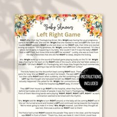 a baby shower game with flowers on the front and back cover, which reads let it right