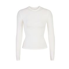 COTTON JERSEY LONG SLEEVE T-SHIRT | MARBLE Brooklyn Outfit, White Long Sleeve Shirt Outfit, White Shirt Long Sleeve, Long Sleeve Shirt Outfits, Long White Shirt, Clothing Board, Christmas Clothes, Autumn Wardrobe, Jersey Long Sleeve