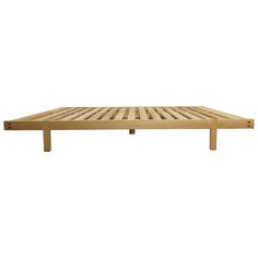 a wooden bed frame sitting on top of a white background with the bottom part missing