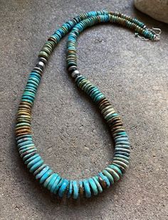 Long Sterling Silver Graduated Blue Green Turquoise Bead Necklace. 32 inchBest Offers Accepted! Single Strand Round Turquoise Necklace, Turquoise Single Strand Round Necklace, Turquoise Single Strand Necklace, Hand-strung Turquoise Necklace With Round Beads, Turquoise Necklace With Oval Beads And Single Strand, Turquoise Round Beaded Necklaces, Southwestern Round Blue Turquoise Necklace, Beaded Round Turquoise Necklace, Blue Turquoise Necklace With Large Round Beads