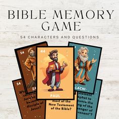 the bible memory game with four characters and questions