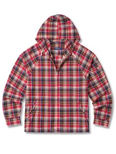 It is a hooded jacket in Madras plaid pattern for summer. The jacket features design details of sailing jackets, which are snap closure on the neck, mini pocket on the sleeve, and small ring on the hem. It is a wearable jacket that goes with any outfits.- Zip closure- Side pockets- Patch pocket on sleeve- Hood with drawstrings- Raglan sleeves Casual Travel Hooded Jacket With Adjustable Hood, Casual Hooded Jacket With Double-lined Hood For Travel, Casual Hooded Jacket With Detachable Hood For Travel, Madras Plaid, Small Ring, Small Rings, Casual Coat, Casual Jacket, Plaid Pattern