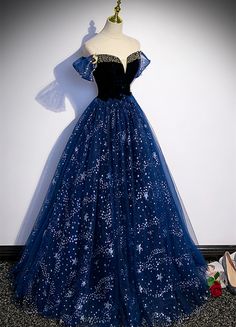 Navy Blue Evening Dress, Prom Dress Navy Blue, Prom Dress Navy, Blue Tulle Prom Dress, Blue Silhouette, Navy Blue Prom Dresses, Long Party Dress, Blue Ball Gowns, Floor Length Prom Dresses