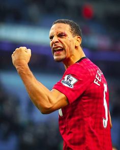 the soccer player is celebrating his team's win in the match against football team