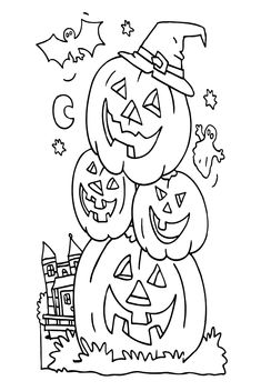 a black and white drawing of halloween pumpkins