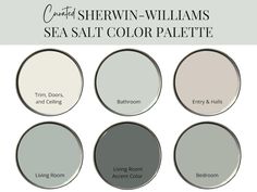 four different shades of gray paint with the words, sea salt color palette on them