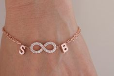 Personalized Infinity Bracelet. Cubic Zirconia Bracelet, Initials Rose Gold Bracelet. Love Couple, Mom,Sister,Wife,Bridesmaid Gift. Hypoallergenic Rose Gold Infinity Jewelry, Elegant Rose Gold Bracelets As Best Friend Gift, Elegant Rose Gold Bracelet For Best Friend Gift, Elegant Infinity Bracelet For Best Friend, Infinity Rose Gold Bracelet For Mother's Day, Rose Gold Infinity Bracelet For Mother's Day, Rose Gold Infinity Bracelet Gift, Rose Gold Jewelry With Adjustable Chain For Best Friend, Fancy Bracelets