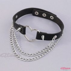 Qteee - Stylish Rivet-Adorned Leather Choker with Double Chains Edgy Leather Jewelry, Edgy Leather Jewelry Fashion Accessory, Trendy Chain Choker For Concerts, Punk Style Chain Bracelets, Edgy Adjustable Chain Strap Jewelry, Slicked Back Hair, Leather Chokers, Double Chain, Chain Choker