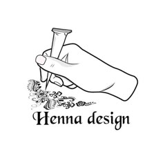 a hand holding a pen with the word henna design written below it in black and white