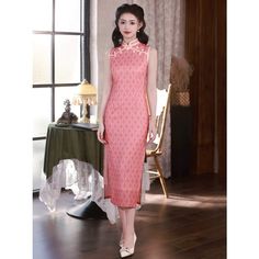 Pink Elegant Cheongsam Be the epitome of elegance in our Pink Elegant Cheongsam. This stunning dress features a delicate pink color that exudes sophistication. Made with high-quality fabric, it is designed to provide both comfort and style. Perfect for any special occasion, this cheongsam is a must-have for any fashion-forward individual. Size Chart (cm) Bust Waist Hip Shoulder Width Dress Length S 82 66 86 36 120 M 86 70 90 37 120 L 90 74 94 38 120 XL 94 78 98 39 120 2XL 98 82 102 40 120 Pink Cheongsam For Spring Party, Pink Chinese Dress, Pink Cheongsam Dress, Traditional Fitted Pink Cheongsam, Spring Long Sleeve Pink Cheongsam, Kawaii Swimsuit, Anime Lingerie, Dark Academia Clothing, Cottagecore Fashion