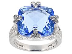 Judith Ripka 11.20ct Rectangular Cushion Lab Created Blue Quartz With 0.53ctw Round Bella Luce® Diamond Simulant Rhodium Over Sterling Silver Olivia Ring. Measures approximately 0.68"L x 0.64"W. Not sizeable. Blue Cushion Cut Jewelry With Gemstone Accents, Judith Ripka Ring, Rectangular Cushion, Judith Ripka, Diamond Simulant, Blue Quartz, Fairy Tale, Cubic Zirconia, Lab