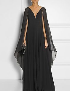 Sleeveless Black Chiffon Evening Dress, Black Sleeveless Chiffon Evening Dress, Black Chiffon Dress With Sweep Train, Elegant Black Evening Dress With Sweep Train, Black Chiffon Evening Dress For Wedding, Black Chiffon Wedding Evening Dress, Chic Black Evening Dress With Sweep Train, Black V-neck Evening Dress With Sweep Train, Black Chiffon V-neck Evening Dress