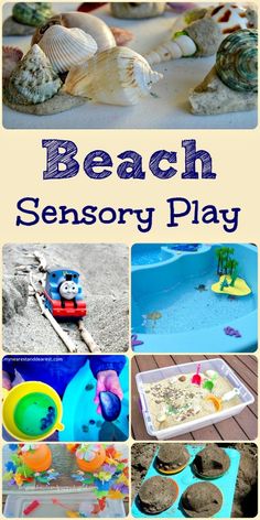 the beach is filled with toys, sand and sea shells to play in this fun activity