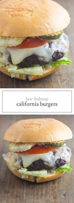 this is an image of a low fodmap california burgers with cheese and lettuce