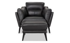 a black leather recliner chair and ottoman