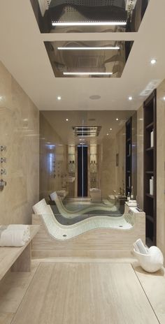 a bathroom with a large jacuzzi tub in it