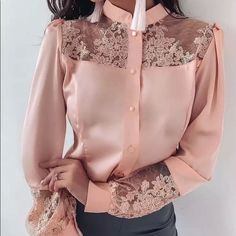 Blouse Necklines, Queen Dress, Round Neck Tops, Women Shirts Blouse, Blouse Shirt, Chiffon Blouse, Pink Blouse, Basic Tops, Mode Inspiration