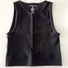 New! Never Worn. Carbon38 Black Stretch Cropped Tank. Mesh Front And Back With Solid Front Panels. Super Stretch. Size Xs/S 11.5” Across Underarms- Stretches! 14”L Carbon 38, High Neck Tank, Black Mesh, Black Stretch, Crop Tank, High Neck, Mesh, Crop Tops, Black