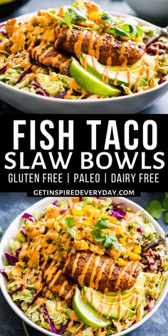 two bowls filled with fish taco slaw bowls