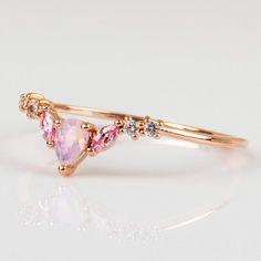 Rose Gold Vermeil ring featuring pink opal and light pink CZ stones. Dainty ring exclusive design by Girls Crew for Local Exclusive, perfect for stacking. Ring With Pink Stone, Pretty Wedding Rings, Sweet Like Honey, Pink Opal Ring, Local Eclectic, Sterling Silver Wedding Band, Platinum Wedding Rings, Silver Wedding Bands, White Gold Wedding Rings