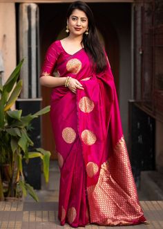 Grab this elegant adorning this pink-coloured saree crafted in a silk texture. That has been prettified with zari woven motifs all over. Comes along with a matching coloured silk blouse with a similar border. The unstitched blouse can be customised up to 42 inches. Do Note: All accessories shown are for styling purposes only. Slight colour variation may occur due to photographic reasons. Silk Texture, Silk Style, Fabric Silk, Online Work, Style Classic, Silk Blouse, Pink Color, Color Variations, Classic Style