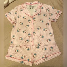 Hello Kitty By Sanrio Pajama Set. Pink Checkered And Hello Kitty!! Cool, Comfortable And Fun. Nwt Hello Kitty Pajama Set, Cute Hello Kitty Clothes, Pijamas Hello Kitty, Hello Kitty Things To Buy, Pjs Hello Kitty, Hello Kitty Clothing, Pajamas Hello Kitty, Sanrio Pajamas, Hello Kitty Pjs