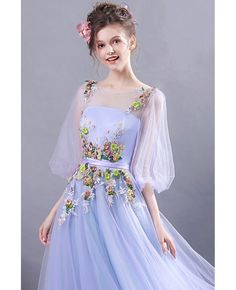 Spring Floral Embroidered Fitted Gown, Spring Fitted Tulle Gown, Spring Tulle Gown Fitted, Spring Long Sleeve Gown With Fitted Bodice, Purple Long Sleeve Gown For Spring, Long Sleeve Purple Gown For Spring, Spring Tulle Gown, Lavender Gown For Spring Wedding, Spring Wedding Lavender Gown