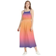 Introducing the enchanting Ombre Sunset Boho Sleeveless Maxi Dress from Future is Retro - a captivating and stylish piece that effortlessly embodies the spirit of warm, sun-kissed days and carefree, Bohemian vibes. This delightful dress is an absolute must-have for your summer wardrobe, perfect for beach getaways, casual outings, or romantic picnics.   Expertly crafted from a lightweight, breathable fabric, this dress ensures you'll stay comfortable and fresh on even the hottest of days. The stu Orange Midi Dress For Summer, Sleeveless Orange Midi Dress For The Beach, Orange Midi Sleeveless Dress For Beach, Orange Midi Dress For Beach, Orange Sundress Midi Dress, Orange Beach Midi Dress, Orange Sleeveless Bohemian Midi Dress, Orange Sleeveless Flowy Maxi Dress, Bohemian Orange Sleeveless Midi Dress