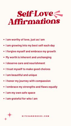 Looking for self-love affirmations? Here are the mantras and words that encourage you to let go of doubt. Marriage Affirmations, Goddess Affirmations, Deliverance Prayers, Red Words, Relationship Psychology, Self Care Bullet Journal, Gratitude Affirmations, Self Healing Quotes, Vision Board Ideas