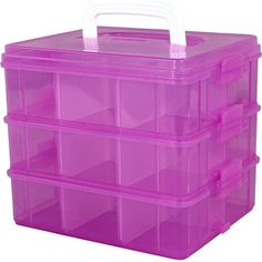 a purple plastic storage box filled with lots of drawers